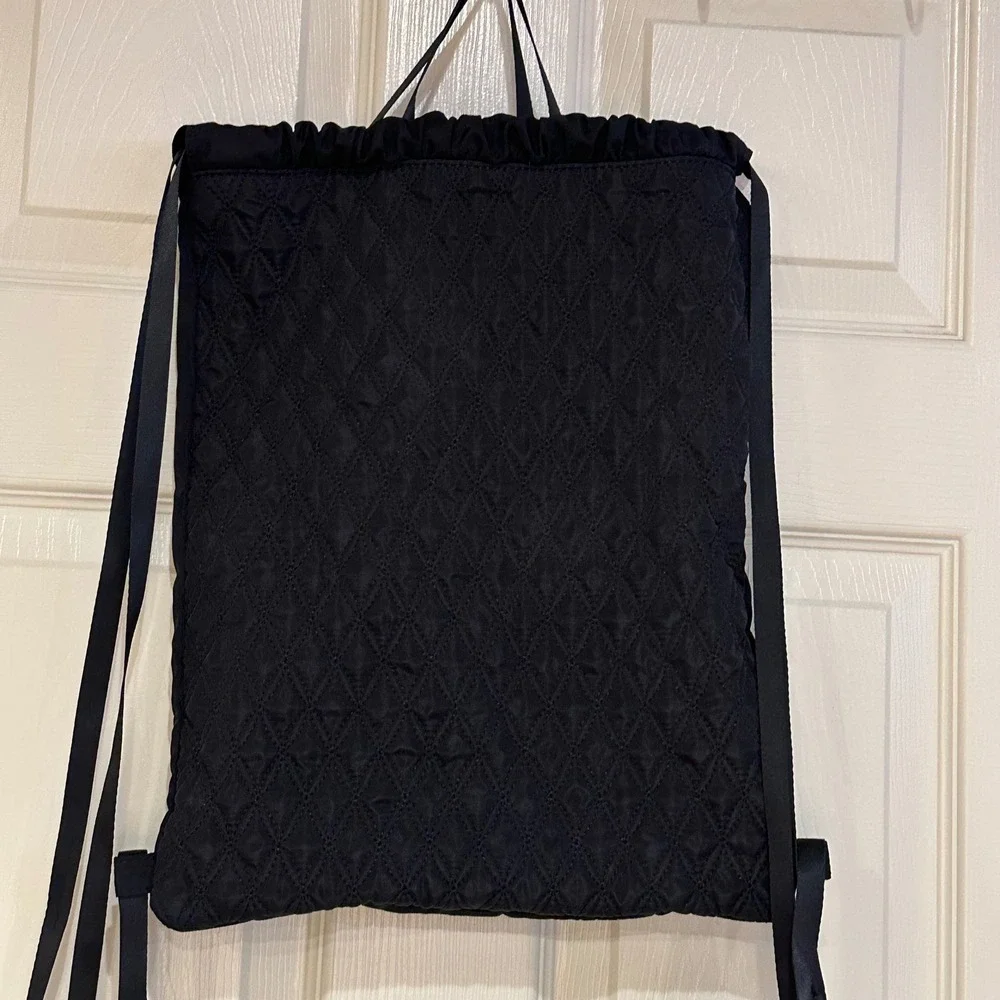 Fabletics Black Drawstring Backpack Quilted Cinch Gym Bag Logo Lightweight